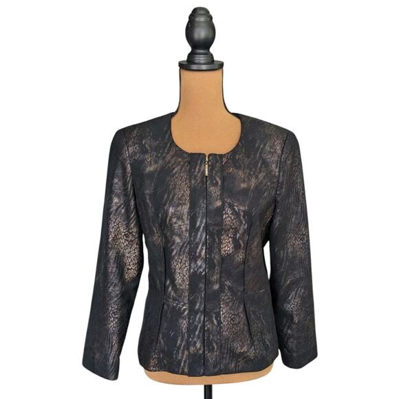 Y2K Metallic Animal Print Blazer 6P Kim Rogers Petites Jacket Faux Suede Zip Up - Picture 11 of 15